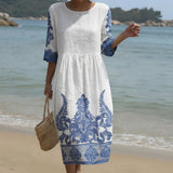 Bianca | Vestido Maxi de Gola Redonda com Estampa