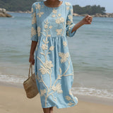 Cátia | Vestido Midi com Estampa de Plantas e Flores