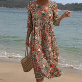 Sara | Vestido Maxi de Gola Redonda com Estampa