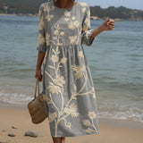 Ana | Vestido Midi com Estampa de Plantas e Flores