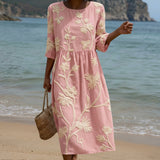 Paula | Vestido Midi com Estampado de Plantas e Flores