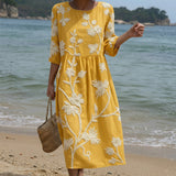 Iara | Vestido Midi com Estampado de Plantas e Flores