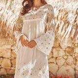 MARA | VESTIDO LONGO COM BORDADO AREIA