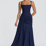 Valentina | Vestido maxi com decote em coração e franzido assimétrico