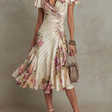 Marla | Vestido midi de cetim com padrão floral